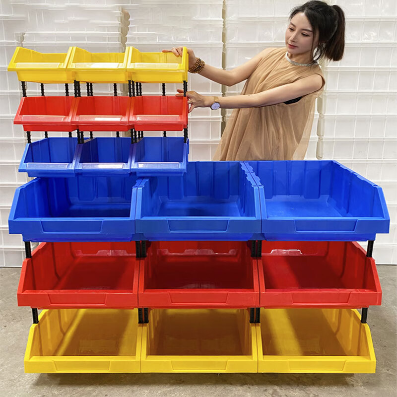 Parts box shelf oblique plastic screw storage box thickened partitioned combination accessory material box tool box Z3 blue 400*350*160 MM