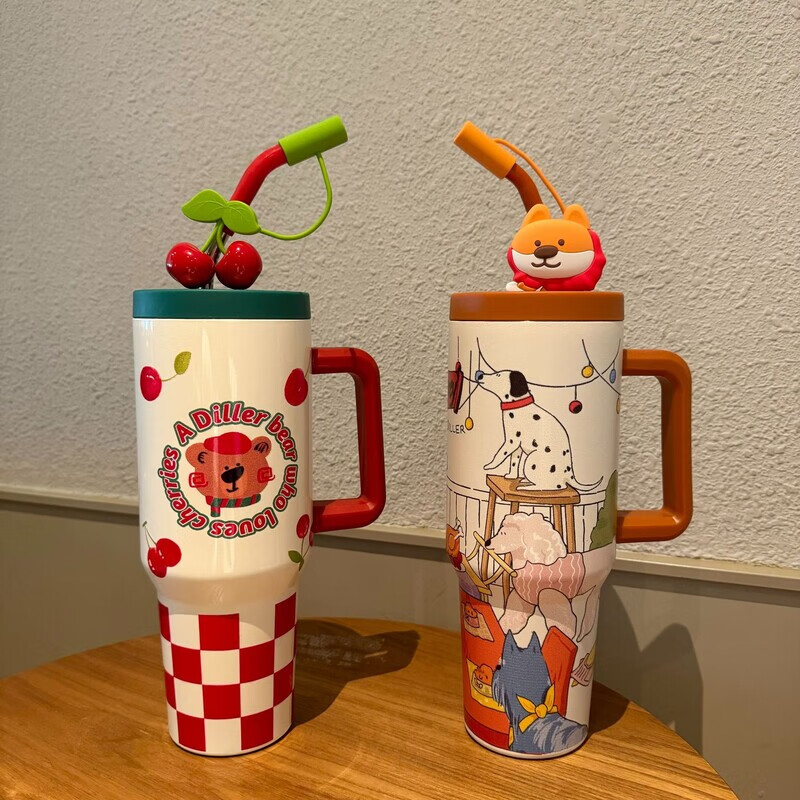 Big Mac thermos cup for girls ins new large large capacity ice cup ton bucket straw office water cup exquisite color box puppy party ice cup 1200ml