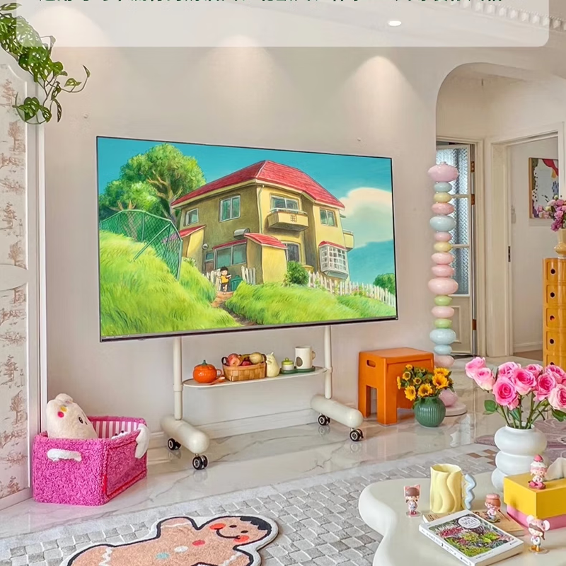 Sencha Movable TV Stand Cart Floor-standing Lift TV Mount Suitable for Xiaomi Hisense TCL Skyworth Sony Huawei 50/55/65/75/85/100 inches Cheese Stick TV Stand | Light Yellow | Suitable for 50-75 inches