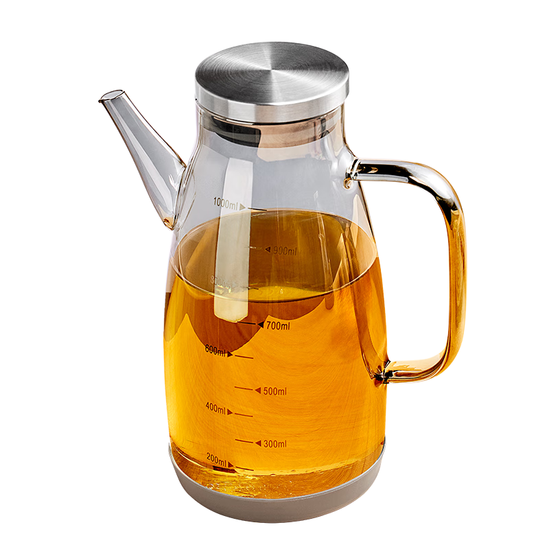 YOUQIN glass oil pot kitchen household oil bottle soy sauce vinegar seasoning bottle oil container stainless steel oil pot gray transparent color 600ml oil pot 1 pack