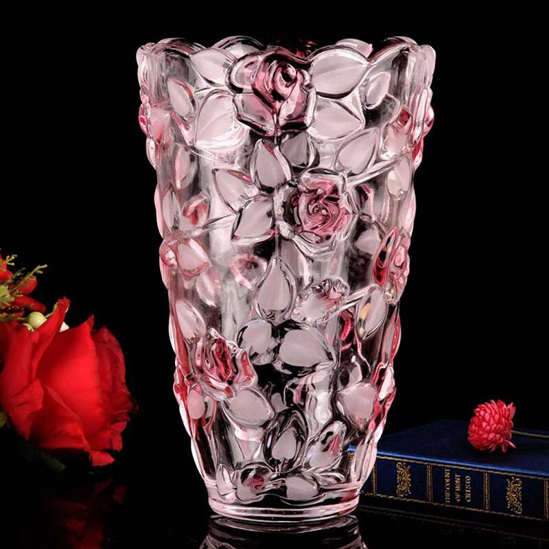 Flewenz pastoral style glass vase rose hydroponic water culture vase home living room desktop decoration ornaments personalized vase rose vase 24cm (pink)