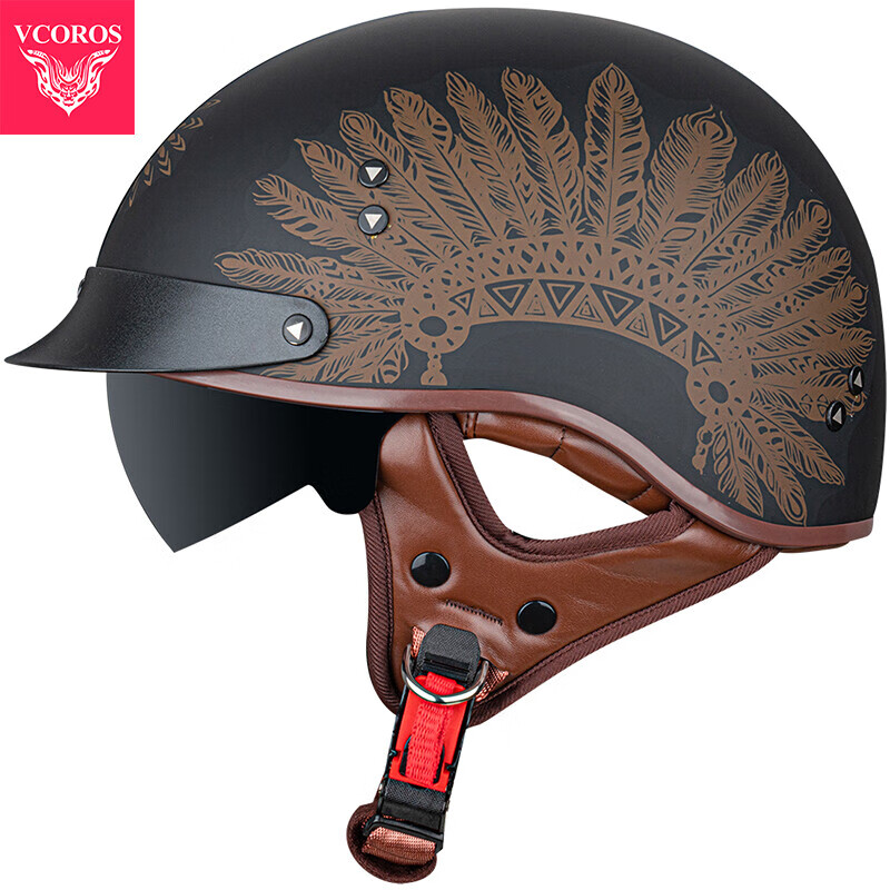 VCOROS carbon fiber motorcycle helmet retro half helmet summer men's and women's motorcycle helmet four-season cruise helmet F-02ABS model-Chief's Crown 2XL (61-62cm)