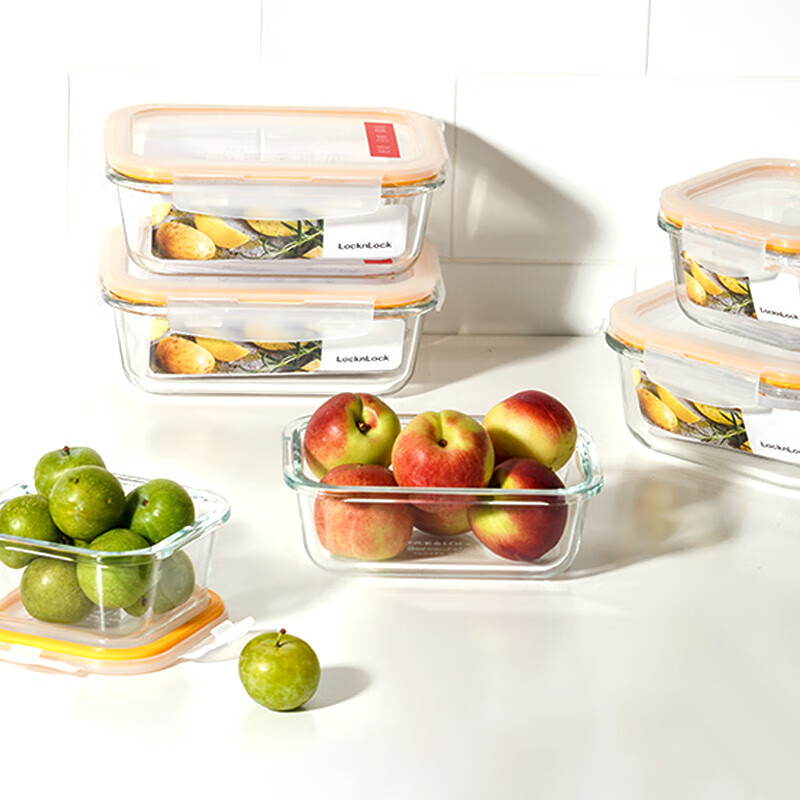 LOCK&LOCK heat-resistant glass crisper, microwave lunch box, office worker lunch box, student fruit meal lunch box three-piece set