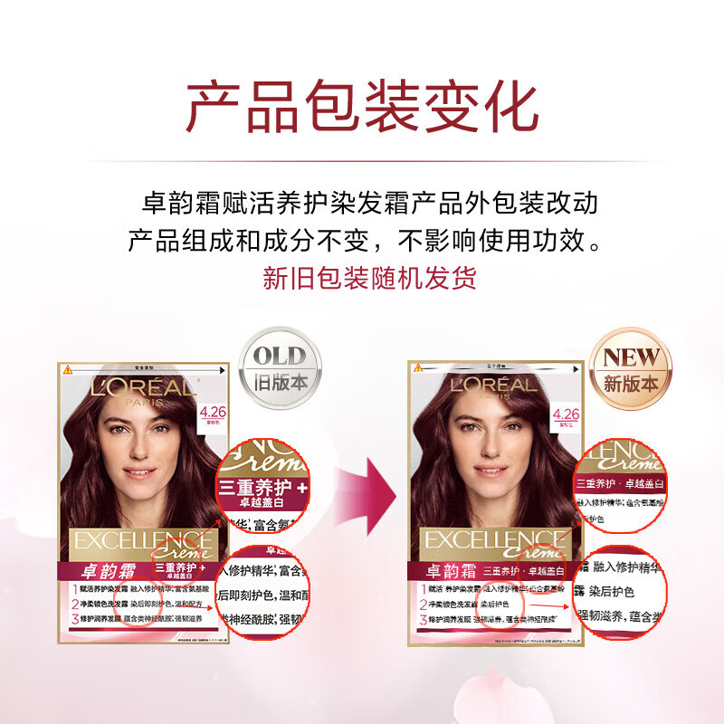 L'Oreal Zhuo Yun Cream Hair Dye Cream #4.26 (Purple Brown) White Hair Covering Hair Dye Cream Universal Hair Dye for Men and Women with White Hair