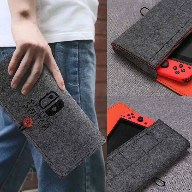Tuosiman Nintendo switch&oled felt soft bag ns storage host SDN card data cable clutch bag game controller accessories shock-proof and drop-proof delicate plush portable storage bag Switch/oled dark gray