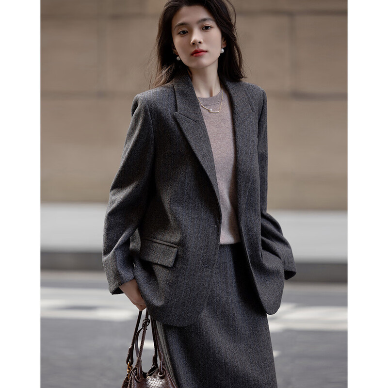 Demana low saturation work wear winter quiet luxury business commuting containing sheep wool warm suit jacket women's short style