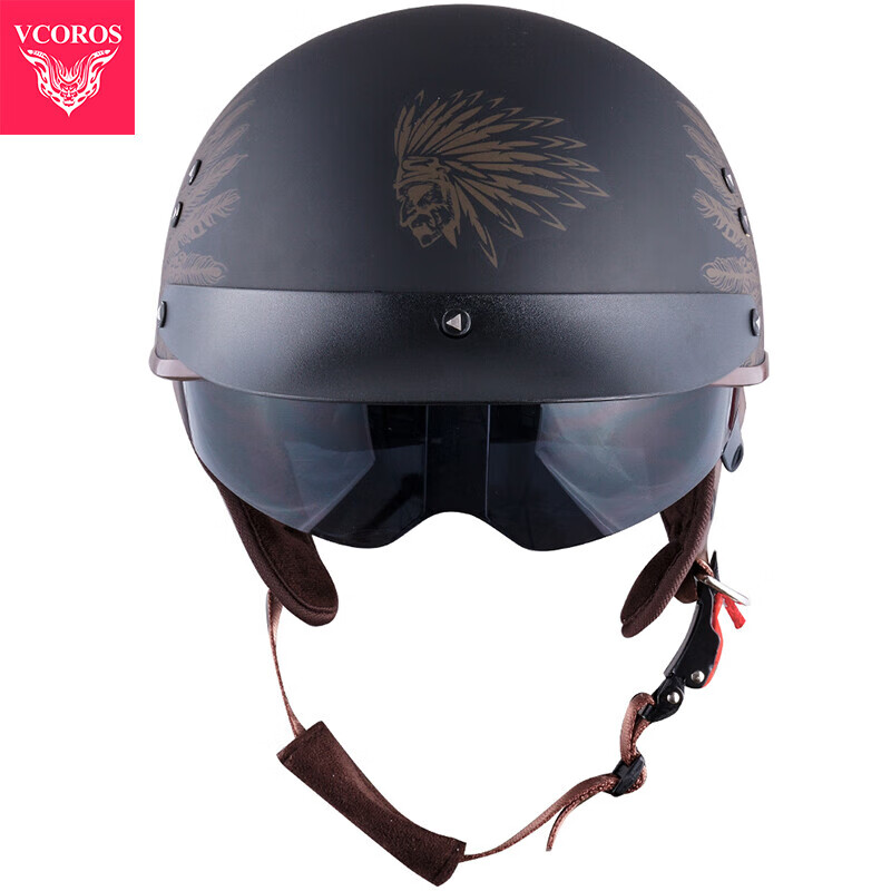 VCOROS carbon fiber motorcycle helmet retro half helmet summer men's and women's motorcycle helmet four-season cruise helmet F-02ABS model-Chief's Crown 2XL (61-62cm)