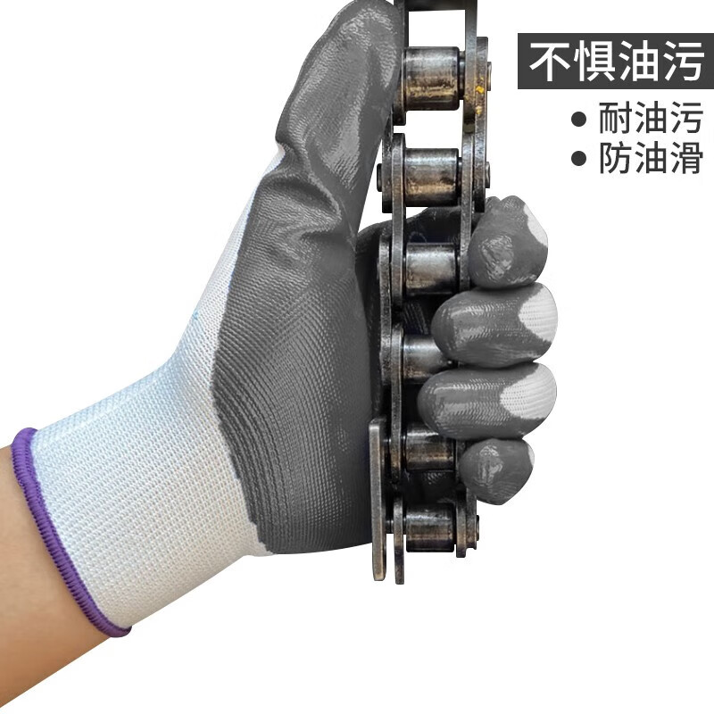 Xingyu labor protection nitrile rubber gloves for work on site, non-slip, wear-resistant, thin latex work, breathable and non-stinky, 12 pairs of Xingyu N518 gray, women's small size S
