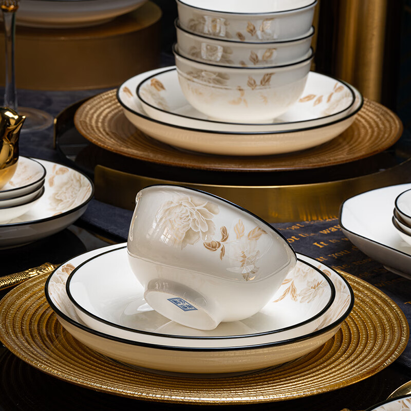 Haoya 72-piece bowl and dish set Chinese Jingdezhen tableware set bowl gift box ceramic housewarming gift hibiscus blossom