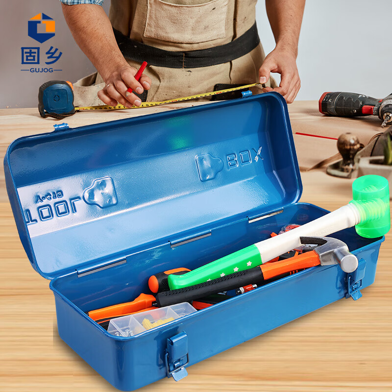 Guxiang household hardware tool box storage box thickened metal auto repair tin box repair box electrician tool box Y-280 blue single-layer iron tool box