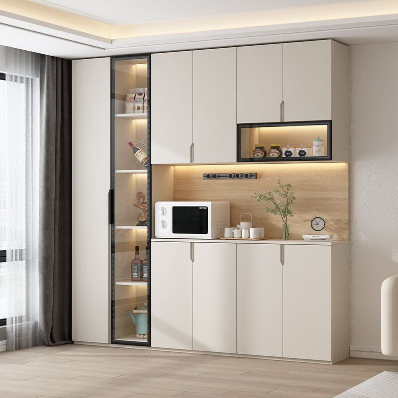 Fuhu cream style solid wood sideboard against the wall integrated living room wine cabinet multi-functional storage kitchen cabinet customization thickened T1 80*40*240cm delivery to home package installation