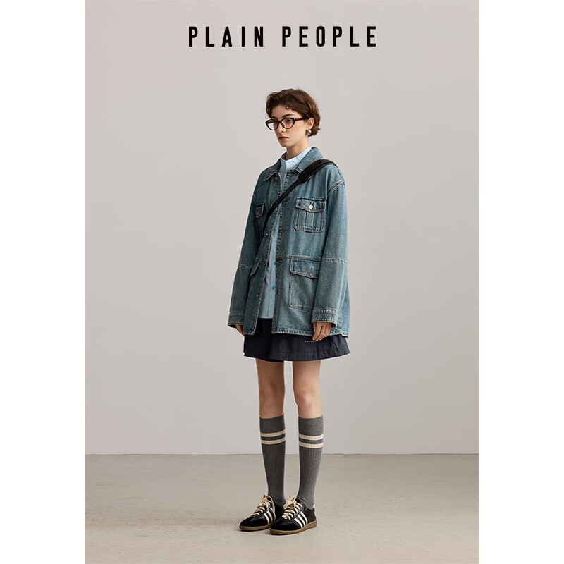 PLAIN PEOPLE Denim Denim plainpeople retro cotton denim jacket women's light blue 2025 autumn light blue M