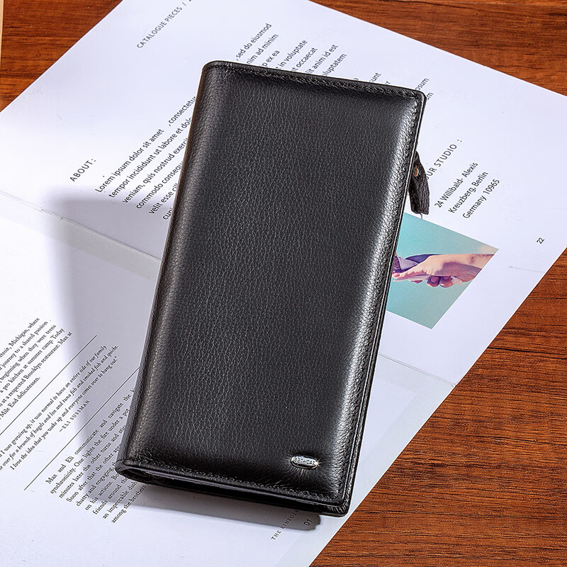 Sephoron New Year long vertical wallet unisex simple anti-theft brushed cowhide two-fold multi-card slot large banknote holder yellow-first layer cowhide gift box packaging