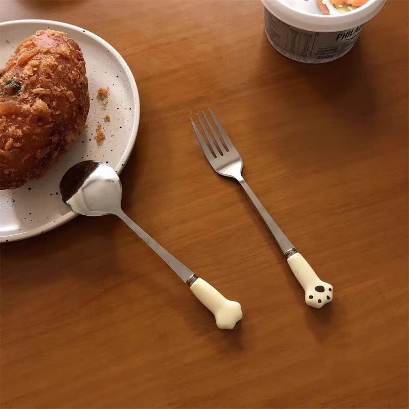 Ye Yu ins portable tableware set spoon, fork and chopsticks three-piece set for office workers, students and children wooden storage box ins rice cat claw #spoon+fork+wooden chopsticks gift box