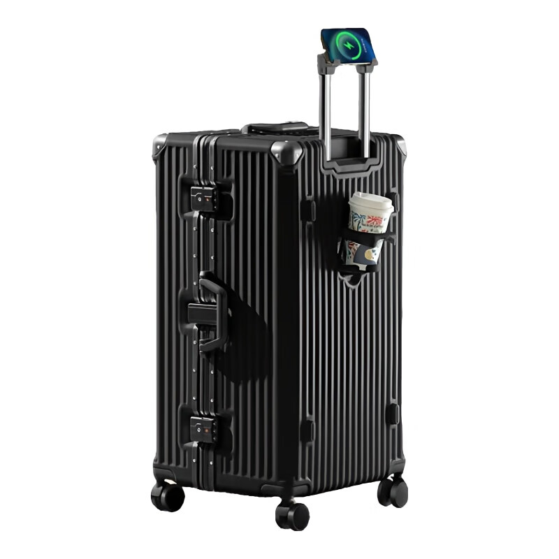 Kangaroo Luggage Large Capacity Aluminum Frame Trolley Case Good-looking Student Sturdy and Durable Password Box Men's Hard Shell Sitable Leather Case Yaoye Black Large Capacity + USB Charging Port + Hook 32 Inch Upgraded Thickening and Deepening + Lifetime Warranty