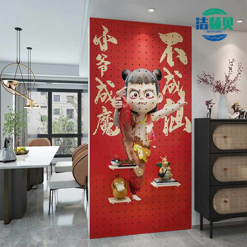 Chinese modern style entry door hole board storage rack customized to block the entrance creative solid wood color Nezha illustration into multi-grid layer board customization/square