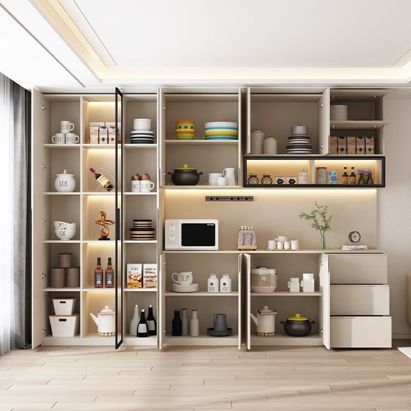 Fuhu cream style solid wood sideboard against the wall integrated living room wine cabinet multi-functional storage kitchen cabinet customization thickened T1 80*40*240cm delivery to home package installation