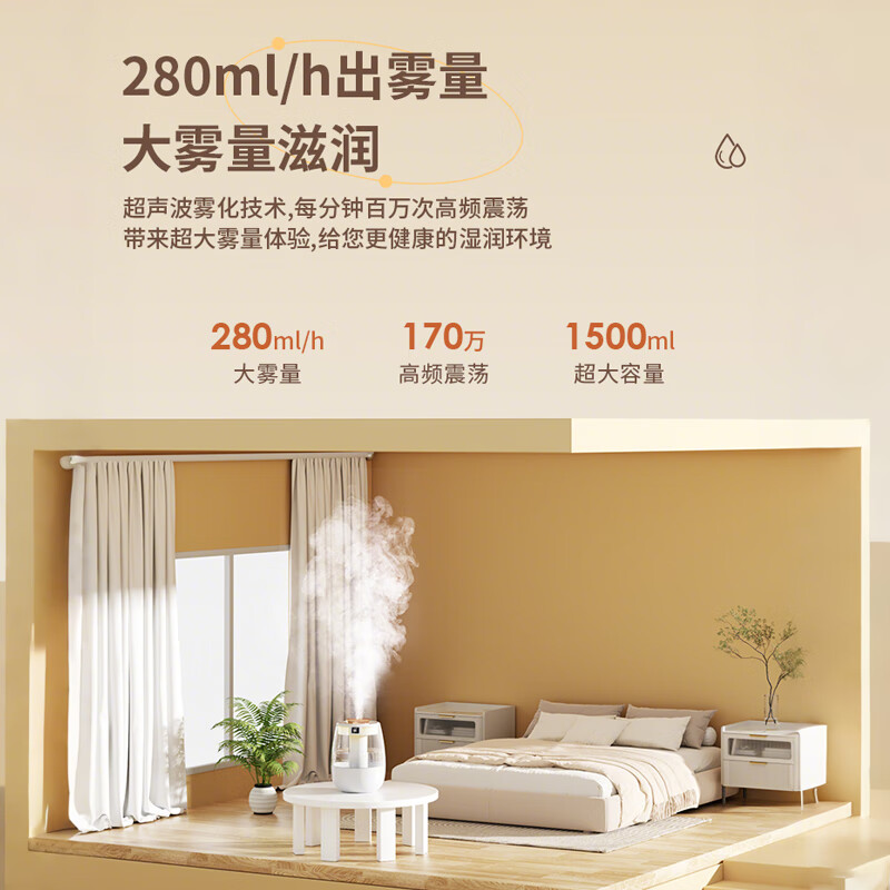 Capeden USB humidifier bedroom light sound baby office desktop large capacity intelligent humidification dual nozzles large mist volume humidification and purification white nano atomization