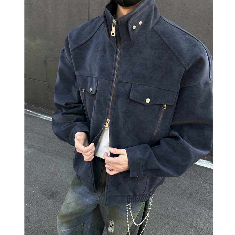 NYING matte pu leather jacket men's 25 spring and autumn new American fashion brand fashion brand retro loose stand-up collar work jacket JK306 gray XL (130-150 pounds)
