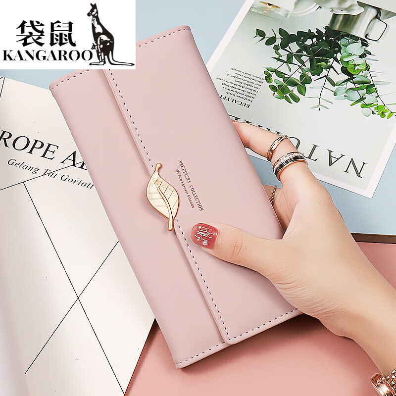 Kangaroo (KANGAROO) Wallet Women Internet Celebrity New Boutique Large Capacity Women's Long Wallet Small Fresh Leaf Card Holder Clutch Women Matcha Green