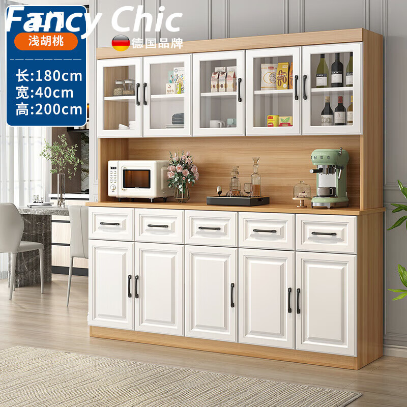 FANCYCHIC sideboard integrated wall-mounted double-sided partition cabinet storage cabinet modern simple elevated home kitchen cabinet storage cabinet light walnut color 240*40*200*6 doors