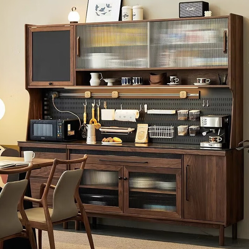 Exclusive Senhuo North American black walnut sideboard solid wood one-piece wall wine cabinet tea cabinet storage high cabinet cabinet countertop rock plate 2.1 meter black walnut combination cabinet