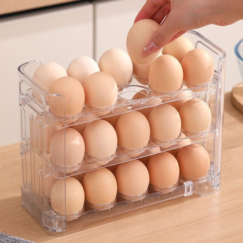 An Junsheng refrigerator side door egg storage box storage rack reversible kitchen special egg tray storage box egg box three layers can hold 30 eggs transparent