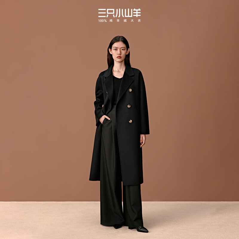 Three Little Goats Classic Heritage Autumn and Winter Light Luxury High-Quality Double-sided Wool 100 Pure Cashmere Women's Coat Camel S