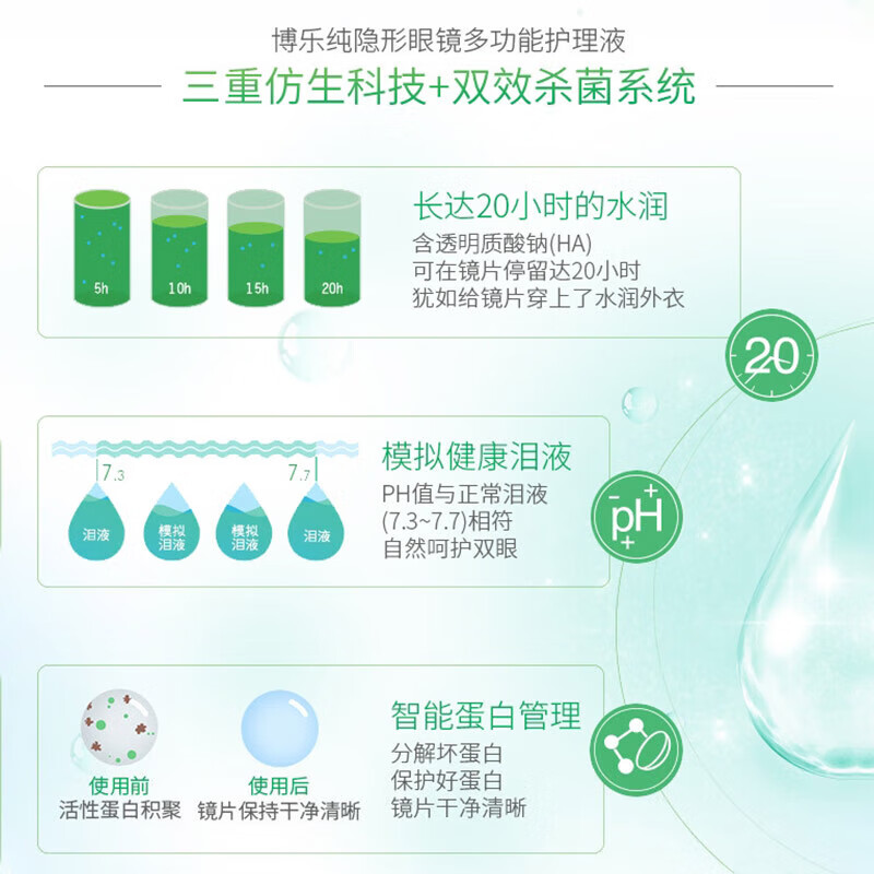 Bausch & Lomb Bole pure contact lens water contact lens care solution 720ml imported 20 hours moisturizing and moisturizing