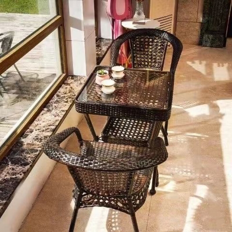 Jingheng outdoor table and chairs, courtyard balcony leisure rattan chair three-piece set, patio outdoor chair, rattan chair, small coffee table combination, 2 chairs + 64 square table, free cushion