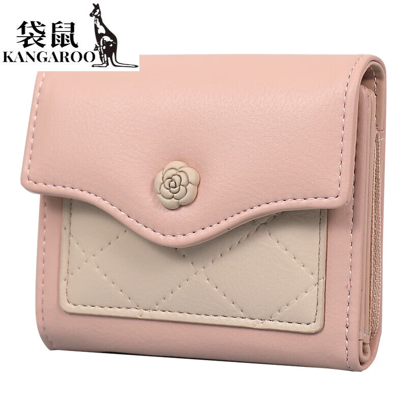 Kangaroo (KANGAROO) wallet women's short 2025 new rose folding coin purse student style girl card bag wallet all-in-one bag for women pink