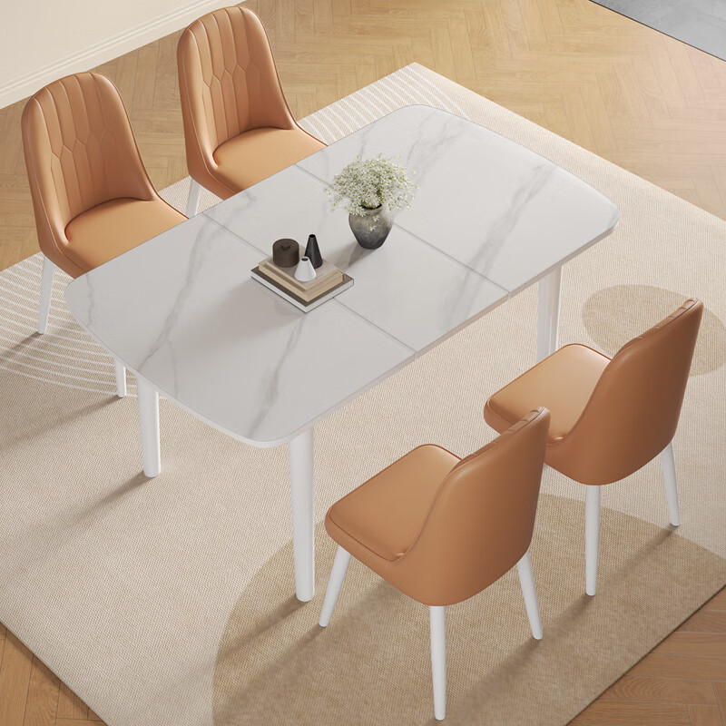 Jiajiamei cream style white glass table top simple retractable small apartment explosion-proof glass dining table and chair combination folding retractable table retractable dining table (upgraded model) rubber wood 70cm *90cm *75cm
