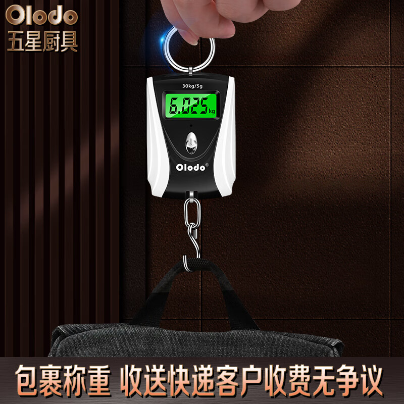 Orado portable scale electronic scale high-precision 30kg electronic scale household small hanging scale hook scale luggage scale express scale black and white + battery + Panasonic original battery 30kg 0.05g