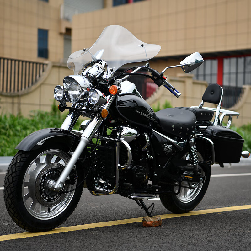 Heineken Motorcycle Prince Retro Motorcycle Cruise Prince Can Licensed Fuel Heavy Motorcycle Brand New 200cc Rider Street Motorcycle Bright Black Heineken 200 Air Cooling + Saddlebags + Disc Brake + Windshield