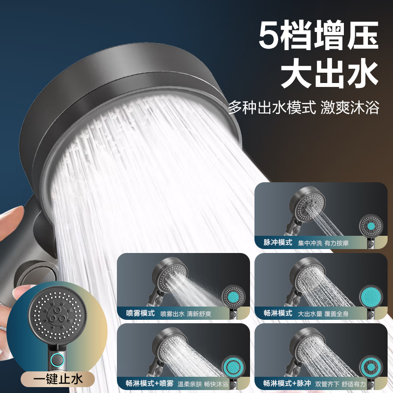 Four Seasons Muge MICOE supercharged shower head filter shower home bath water heater shower head bath set Magic Night Black large panel supercharged (upgraded and enhanced version)