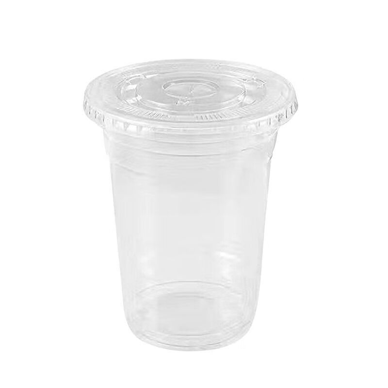 Milk tea cup, disposable transparent coffee cold drink cup, commercial take-out thickened plastic beverage packaging with lid, 420mL cup+lid+straw+leak-proof paper+sticker 100 sets
