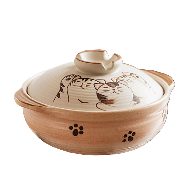Wantu Shao Fu Mao Japanese Clay Casserole Cartoon Ceramic Porridge, Soup and Stew Meat Casserole High Temperature Resistant Gas Stove Open Flame Household Kitchen Fu Mao No. 8 Pot (Suitable for 4-5 People) 3.5L