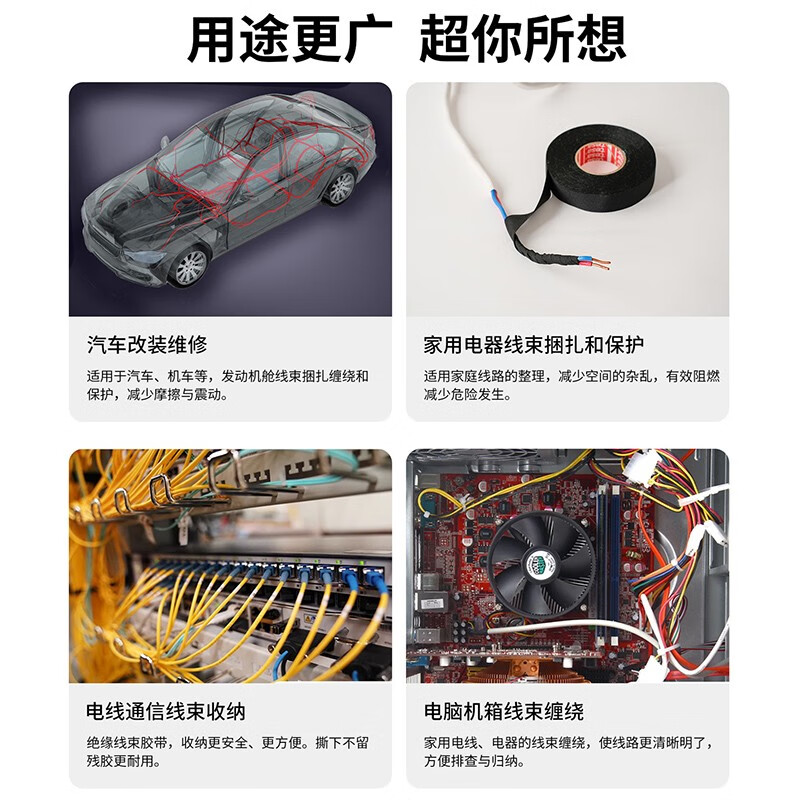 Tesa car engine compartment wiring harness wrapping tape PET cloth base high temperature resistant 150 flame retardant insulating tape wear-resistant anti-aging no residual glue 51036 black 15m*19mm*1 roll