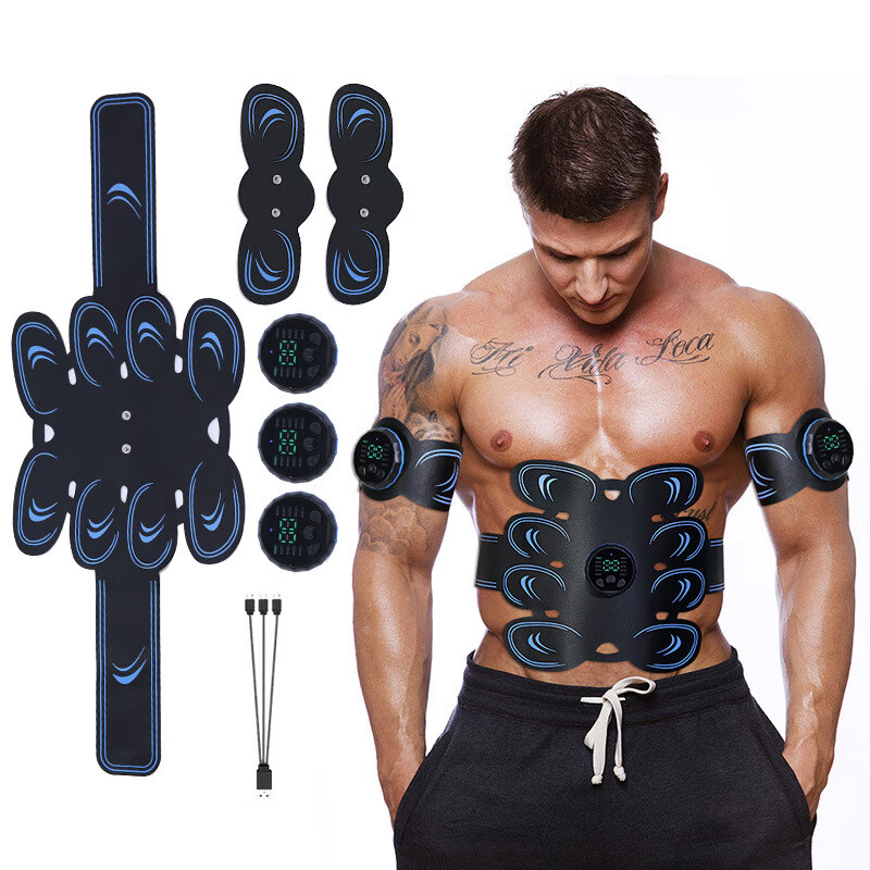 Intelligent ems abdominal muscle patch abdominal fitness device belt abdominal fitness device abdominal trainer fitness equipment home shaping blue-new belt eight-piece three-piece set charging model-C3
