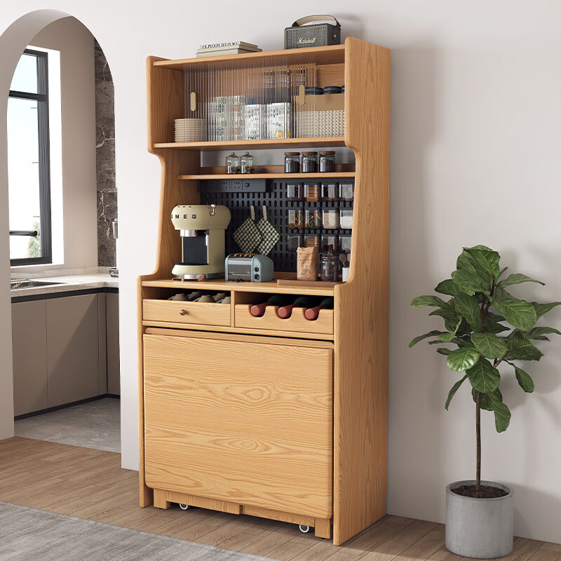 Meike Meijia sideboard dining table integrated solid wood folding dining table sideboard integrated wall dining chair combination original 1.4m all solid wood folding dining table 87x42x184cm