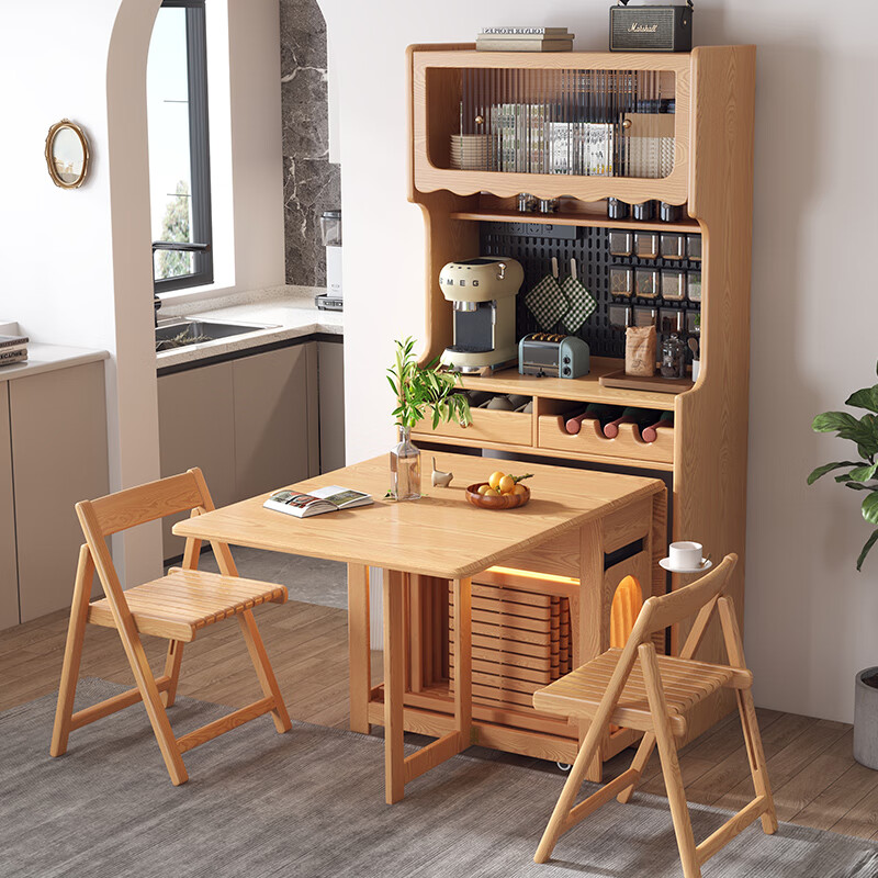 Meike Meijia sideboard dining table integrated solid wood folding dining table sideboard integrated wall dining chair combination original 1.4m all solid wood folding dining table 87x42x184cm