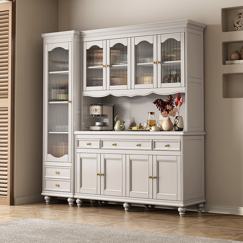 Yachen Home American solid wood sideboard integrated wall cabinet wine cabinet storage cabinet wall entrance cabinet upper and lower storage tea cabinet four-door sideboard retro walnut color