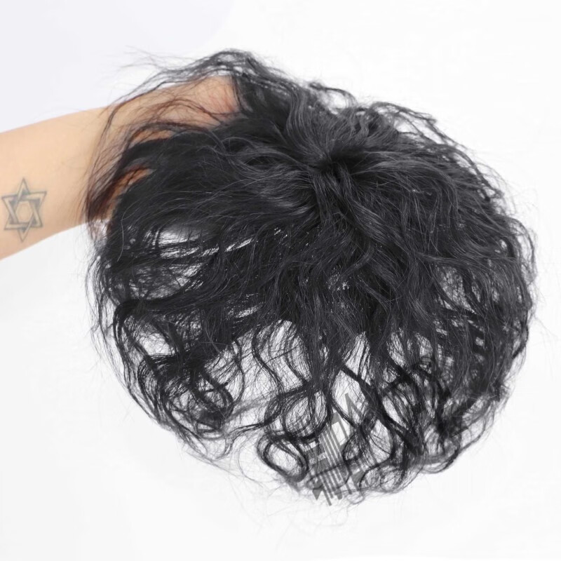 Top of head replacement hair patch for women to cover gray hair, thin and light hair growth, real hair, chemical fiber high temperature silk hair cover, wig piece, corn perm, curly hair, real hair-A2025, dark brown