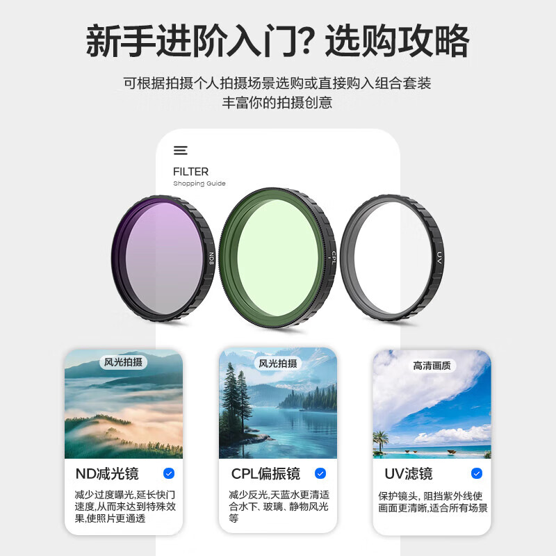 Shadowsmith is suitable for Action4/5Pro filter ND lens sports camera filter set anti-light damage UV polarization CPL black soft filter set six-piece set ND*4+CPL+black soft