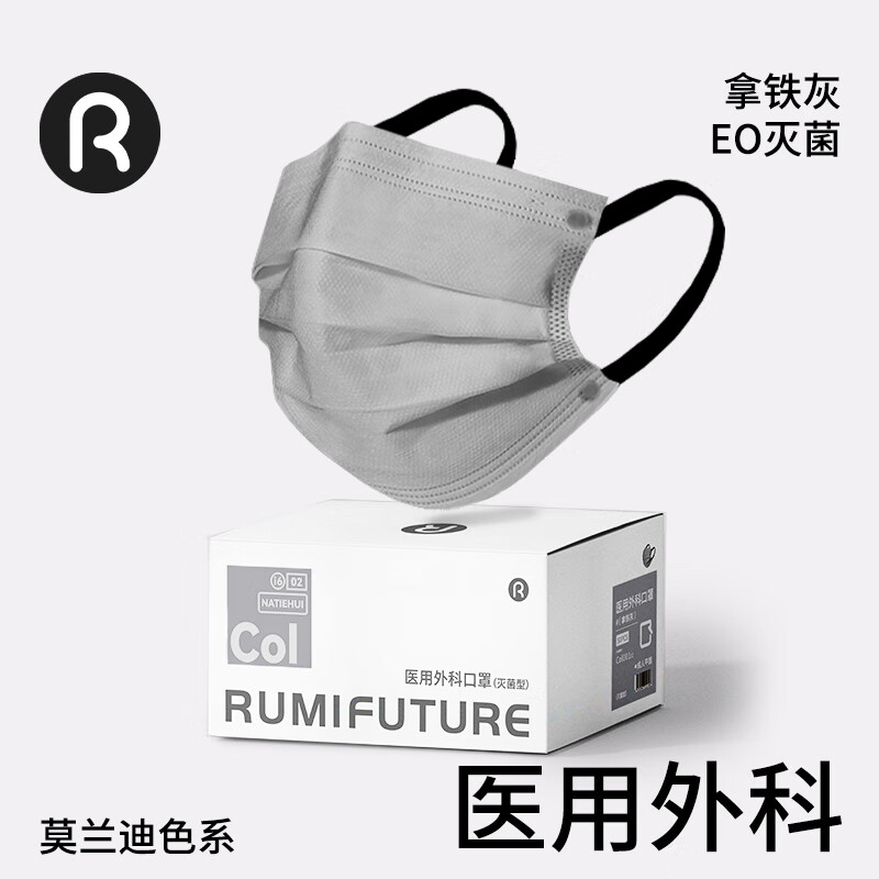 Runmi Bio Gray Medical Surgical Mask Disposable Adult Hypoallergenic Independent Pack Latte Gray 50 pieces/box
