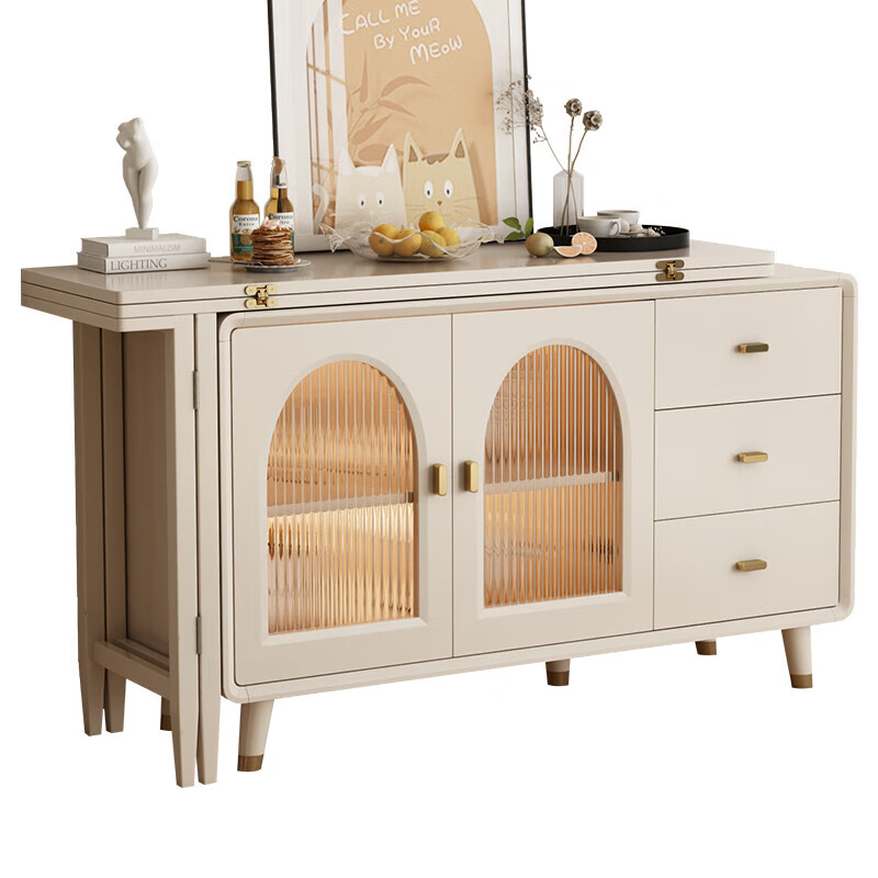 MULAN light luxury cream style foldable dining table and sideboard integrated modern simple small apartment multi-functional storage cabinet dining table MZY dining table cabinet-120*40*73