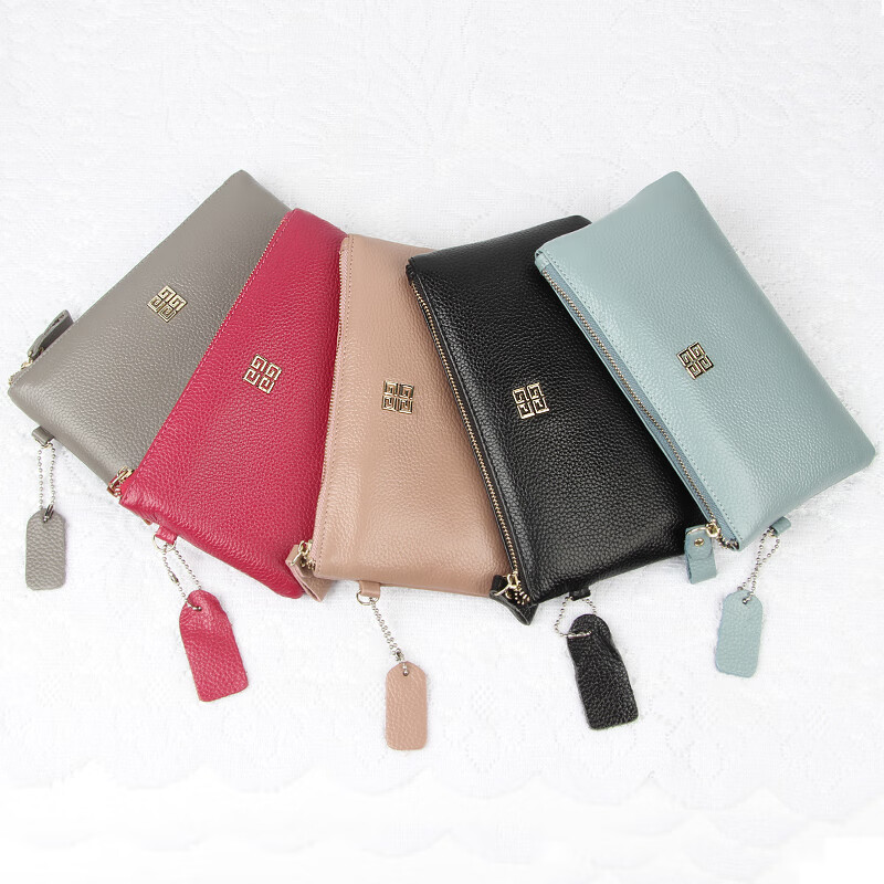 Chongsukei small&ck first layer cowhide clutch bag women's bag 2025 new coin purse long temperament soft leather small clutch elephant gray