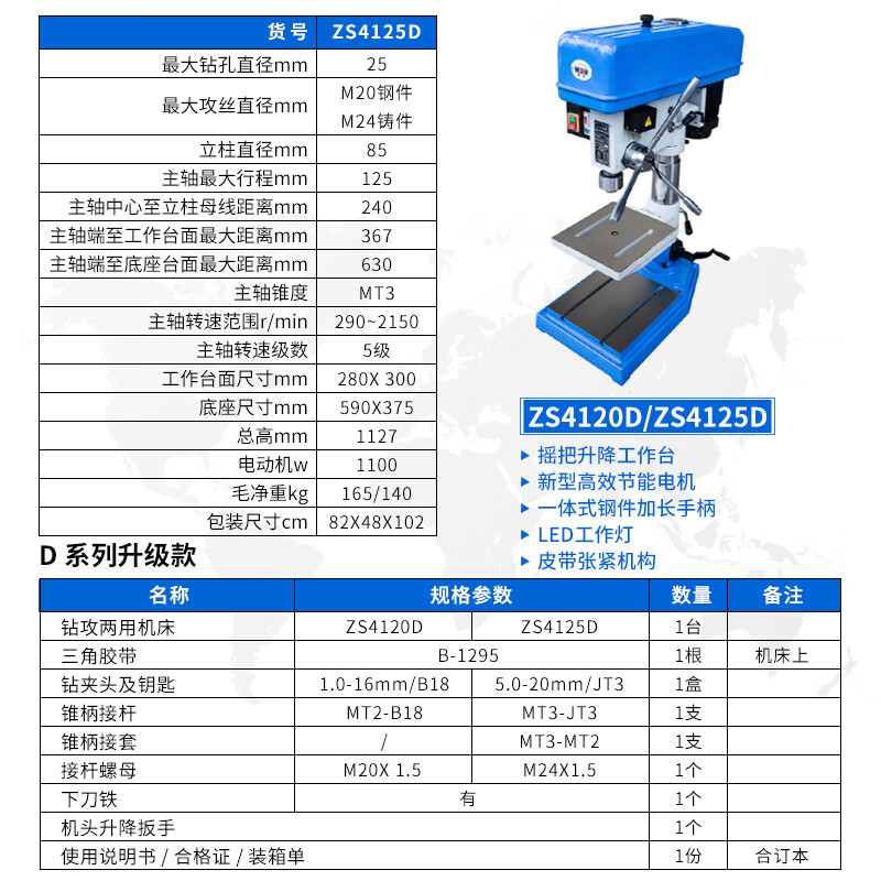 Wen Yijia drill and attack dual-purpose machine tool industrial drilling machine bench drill 380V drilling machine tapping machine tapping machine ZS4120 ZS4125D/380V/1100W upgraded belt worker