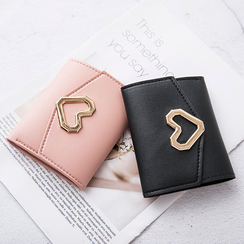 Bags Women's Wallet Tri-fold Love Coin Purse Small Bag Women's Clutch Pink