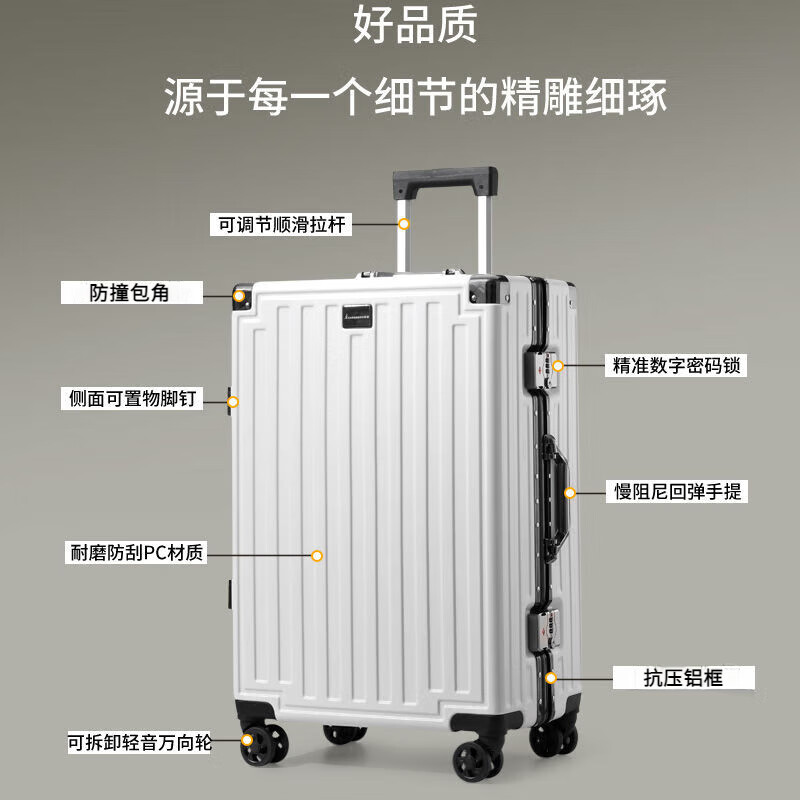 Kangaroo aluminum frame with LOGO suitcase large capacity trolley case for men and women pressure-resistant and wear-resistant password suitcase hard-shell leather suitcase obsidian black with LOGO/thickened case 26 inches student accommodation